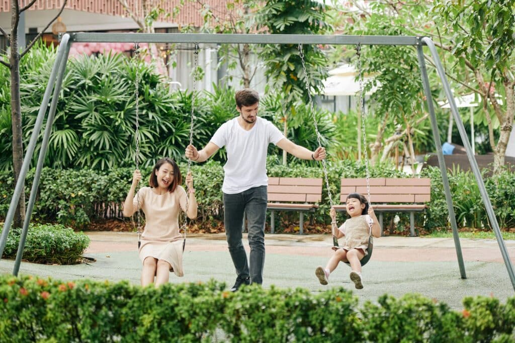 Family spending time in park