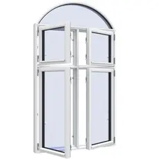 Dannebrogsvindue Fastkarm oeverst med justerbar bue2 fag 5 ruder