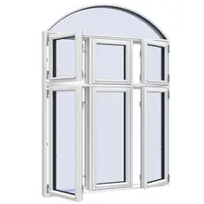 Dannebrogsvindue Fastkarm oeverst med justerbar bue3 fag 7 ruder