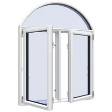 Side-hung fixed frame window with adjustable arch 2 bays 3 panes