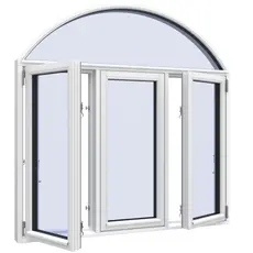 Sidehaengt fastkarm vindue med justerbar bue3 fag 4 ruder